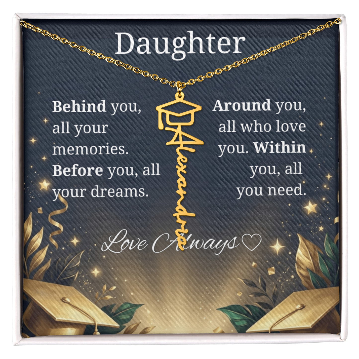 Graduation Keepsake Name Necklace: Personalized Gift for Her New Chapter