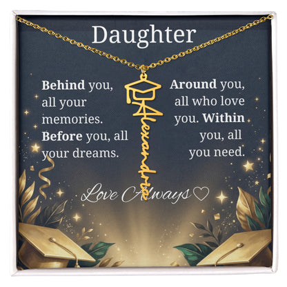 Graduation Keepsake Name Necklace: Personalized Gift for Her New Chapter