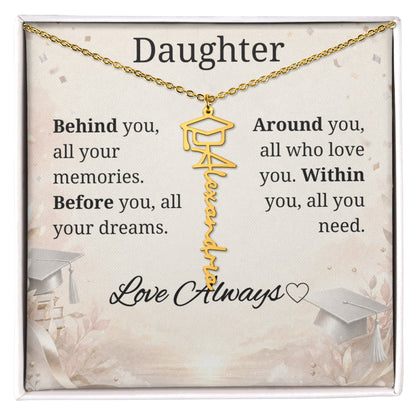 Graduation Keepsake Name Necklace: Personalized Gift for Her New Chapter