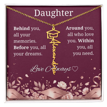 Graduation Keepsake Name Necklace: Personalized Gift for Her New Chapter_Burgundy