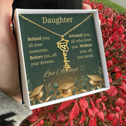 Graduation Keepsake Name Necklace: Personalized Gift for Her New Chapter_Green