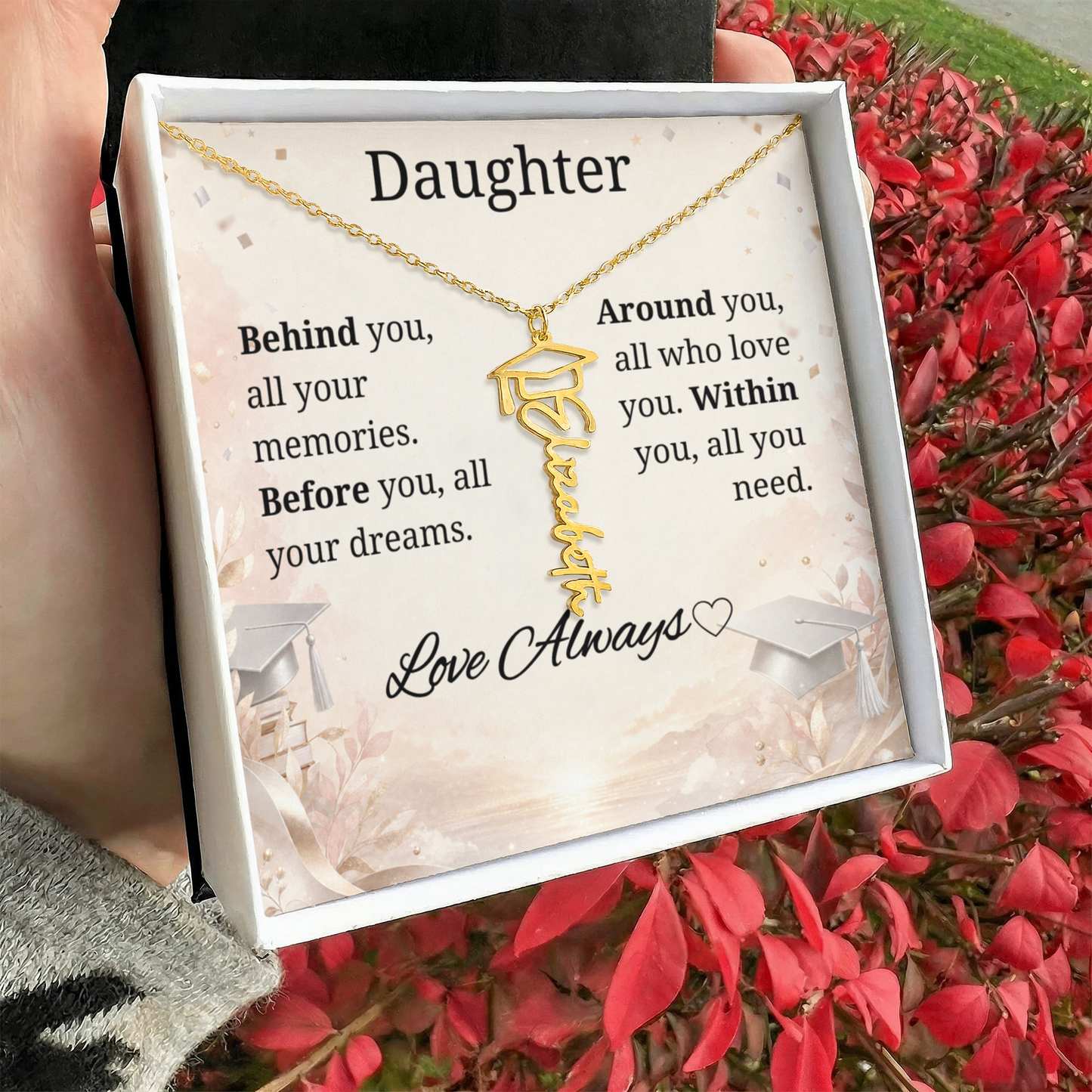 Graduation Keepsake Name Necklace: Personalized Gift for Her New Chapter
