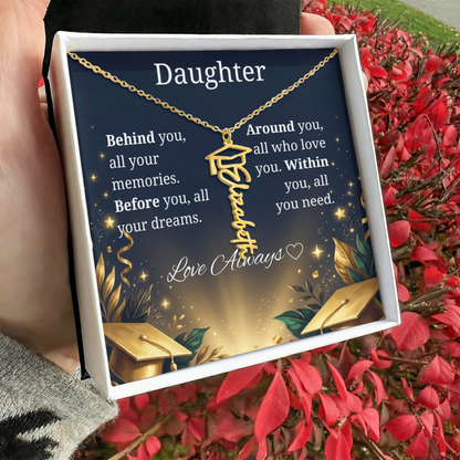 Graduation Keepsake Name Necklace: Personalized Gift for Her New Chapter