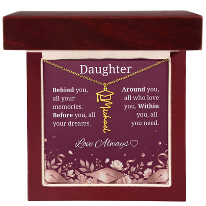 Graduation Keepsake Name Necklace: Personalized Gift for Her New Chapter_Burgundy
