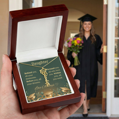 Graduation Keepsake Name Necklace: Personalized Gift for Her New Chapter_Green