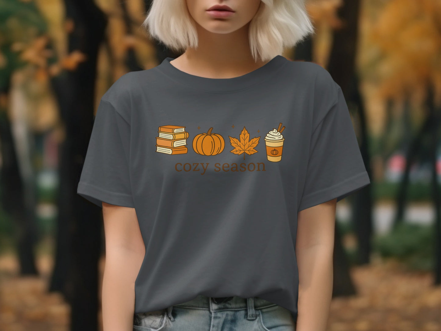 Cozy Season Books Pumpkin Leaf Coffee T-shirt product