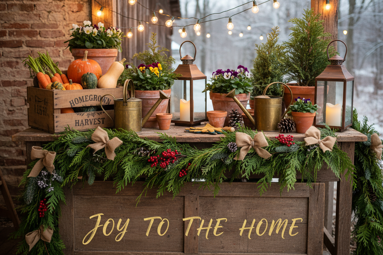 create a banner image for the holidays with a homesteading/gardening like theme
