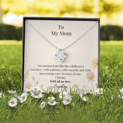 *Personalized* To My Mom – Wildflower Love Knot Necklace with Message Card | Heartfelt Gift for Mom from Daughter or Son