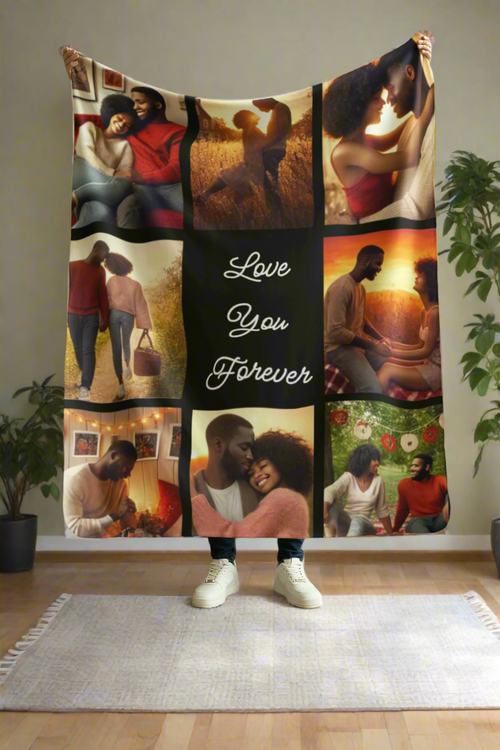 Love You Forever | Custom Photo Collage Blanket | Picture Blanket Gift | Valentine's Day Blanket