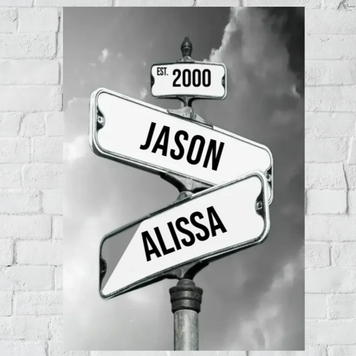 Date of Love | Couples Canvas | Personalized | Street Sign Canvas