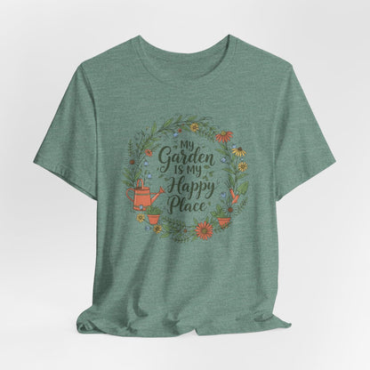 My Garden Is My Happy Place Shirt, Gardening T-Shirt, Plant Lover Gift, Floral Garden & Gardner Tee